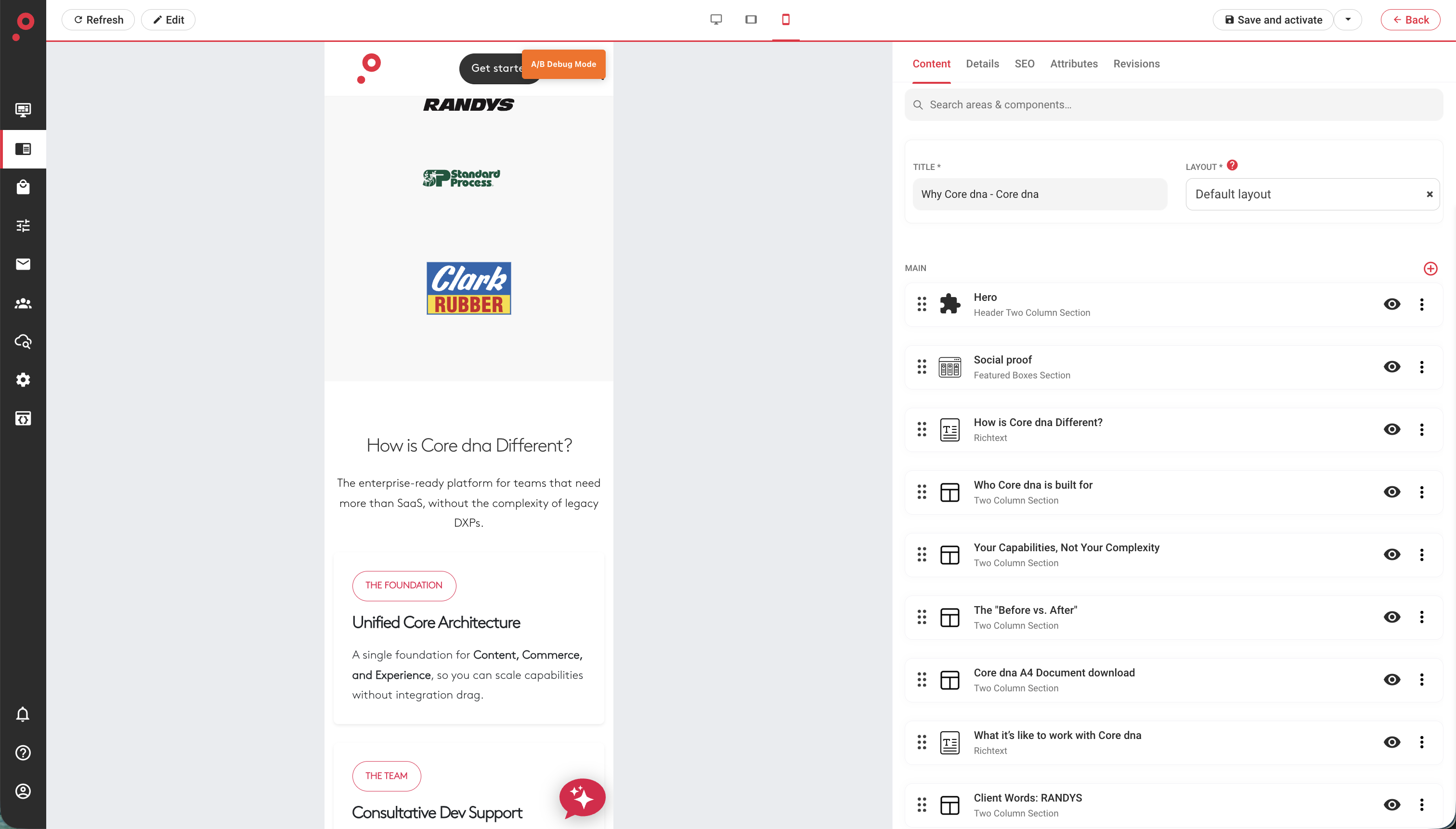 Core dna responsive live preview
