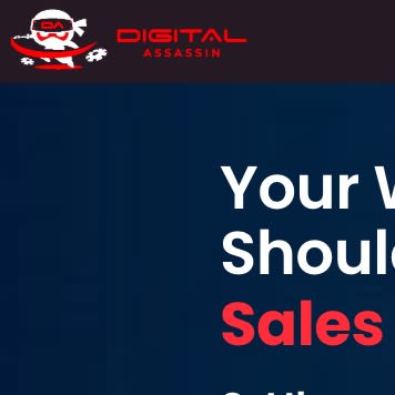 Digital Assassin logo with sales text on dark background