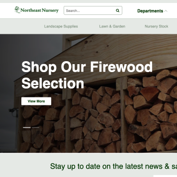 Northeast Nursery website with firewood selection advertisement.