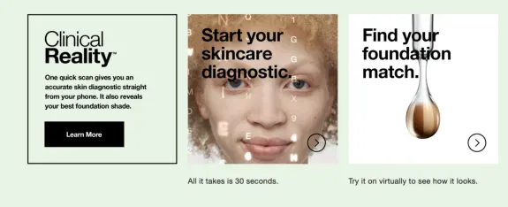 Clinical reality skin diagnostic and foundation match advertisement.