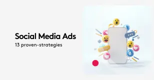 Social media ads strategies with smartphone and emojis illustration.