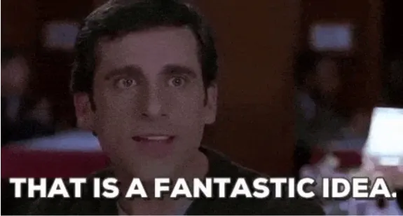 Man expressing enthusiasm with the text 'That is a fantastic idea.'