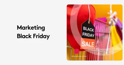 Black Friday sale tag on red cap with shopping cart and colorful bags