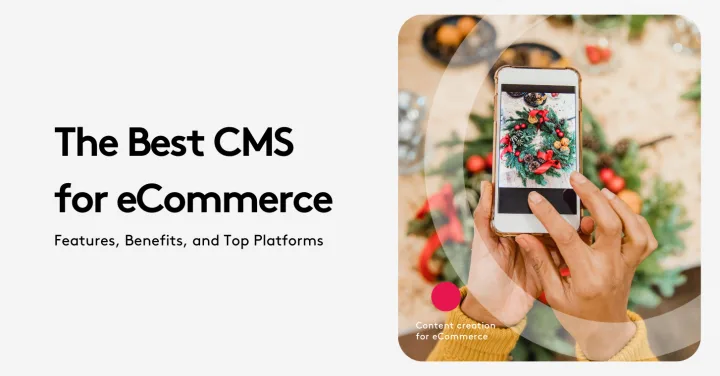 A person taking a photo of a holiday wreath on a smartphone for eCommerce content.