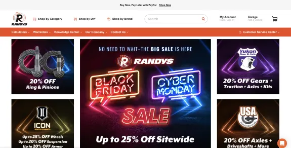 Randy's Black Friday and Cyber Monday sale promotion with discounts on auto parts.