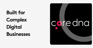 Coredna logo with text 'Built for Complex Digital Businesses' on black background.