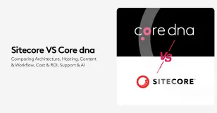 Comparison of Sitecore and Core dna platforms on architecture, hosting, content, and cost.