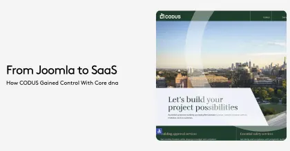 CODUS transition from Joomla to SaaS with Core dna showcasing cityscape and project possibilities.