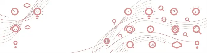 Abstract background with red icons including clock and light bulb on white