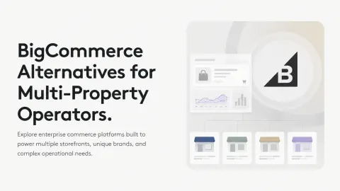 BigCommerce alternatives for multi-property operators with storefront icons and charts.