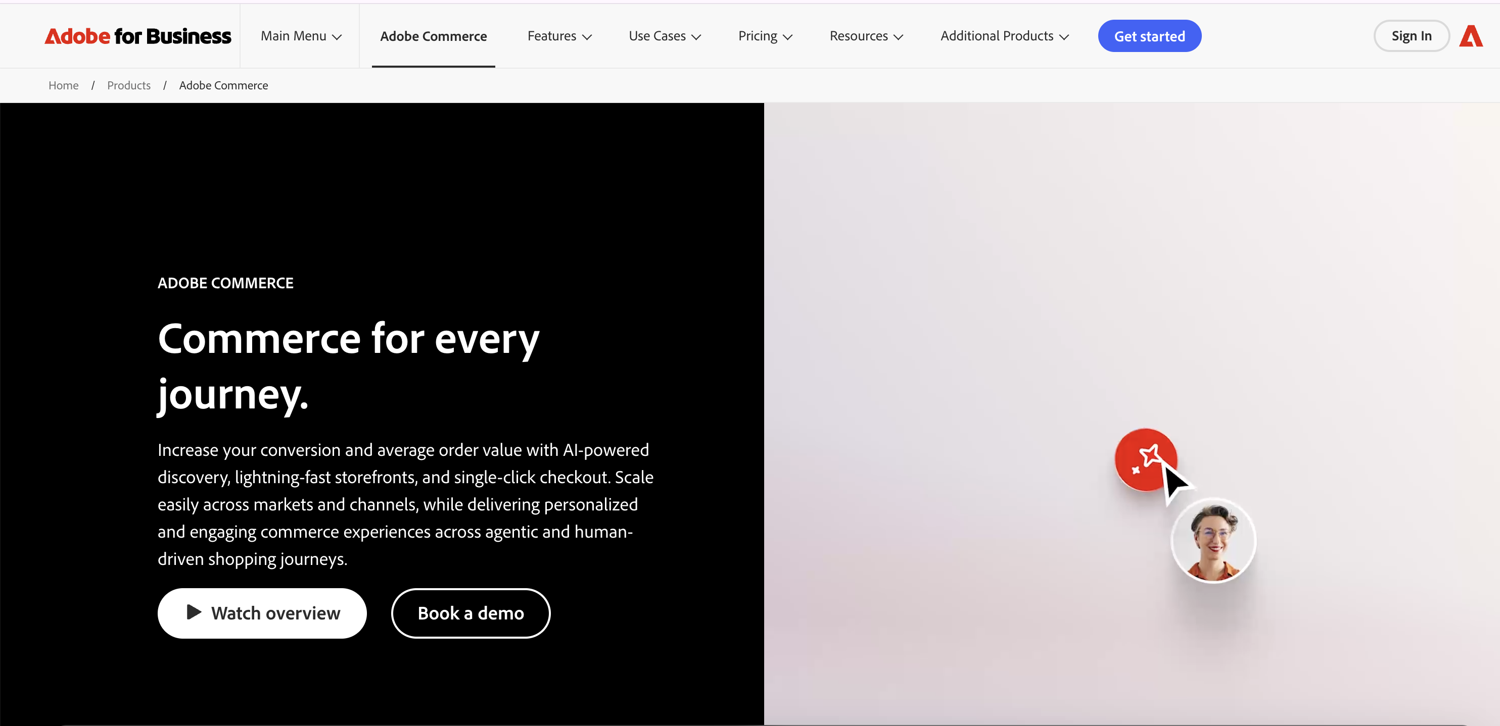 Adobe Commerce homepage.
