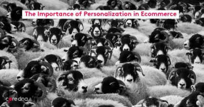 Black and white image of a crowd of sheep with text about ecommerce personalization.