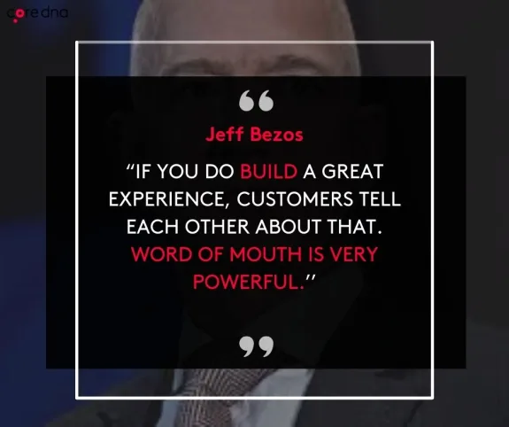 Quote about building experiences and word of mouth on a dark background.