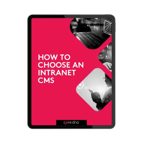 Guide cover titled 'How to Choose an Intranet CMS' with red and black design.