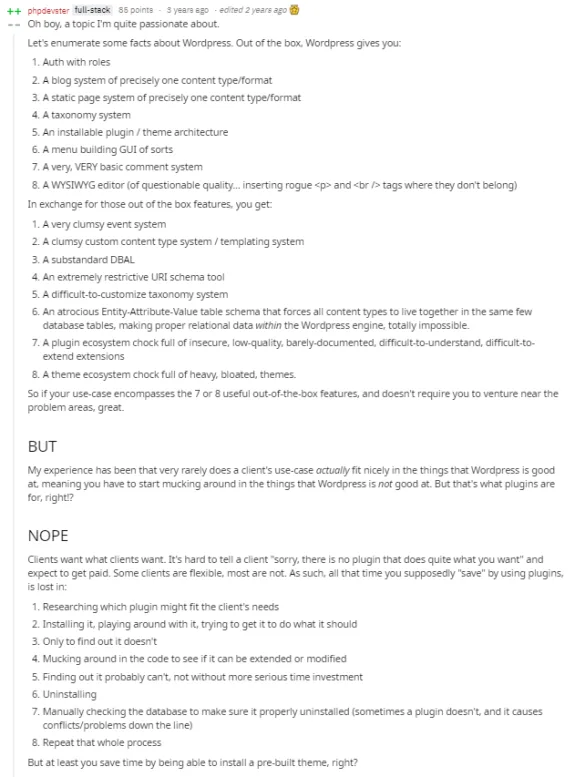 Discussion on Wordpress features and plugin limitations.