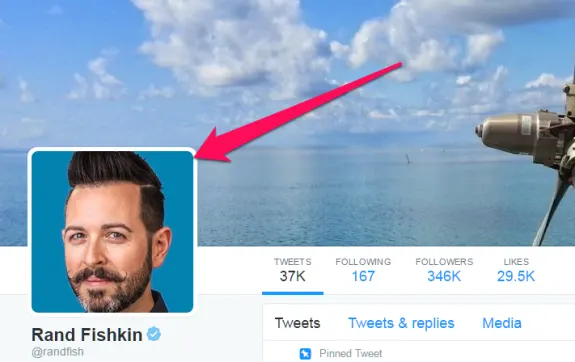 Twitter profile page with an ocean view in the header and a profile photo.