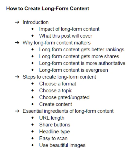 How to create long-form content guide with steps and benefits listed.