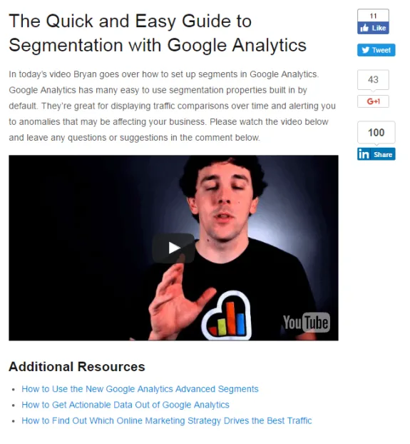 Video tutorial on Google Analytics segmentation guide with presenter speaking.