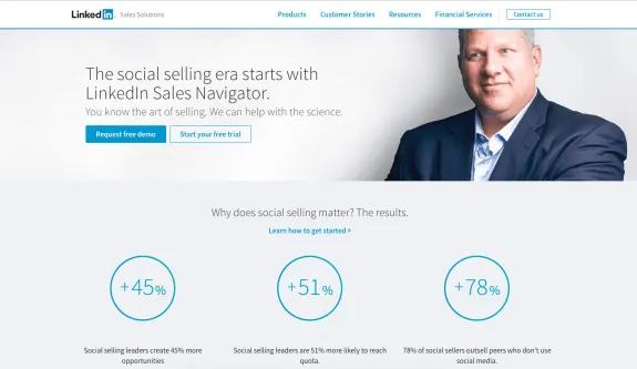 LinkedIn Sales Navigator promotional image highlighting social selling benefits.