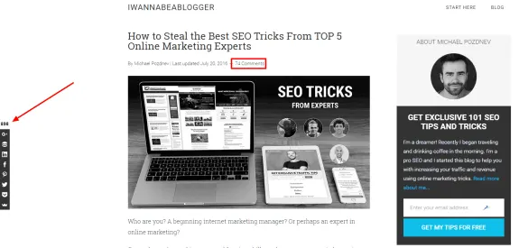 Article on SEO tricks from top online marketing experts with images of devices.