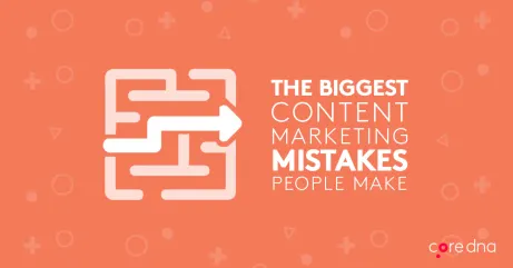 Graphic of content marketing mistakes on orange background with maze icon.
