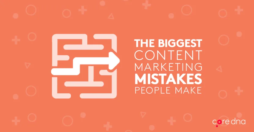 Graphic of content marketing mistakes on orange background with maze icon.