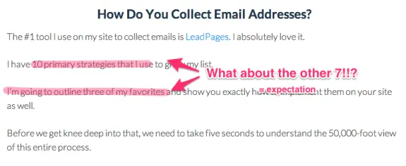 Highlighted text in email collection strategies with pink annotations.