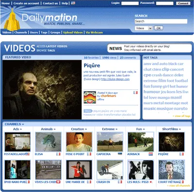 Screenshot of a Dailymotion video page featuring various video thumbnails and categories.