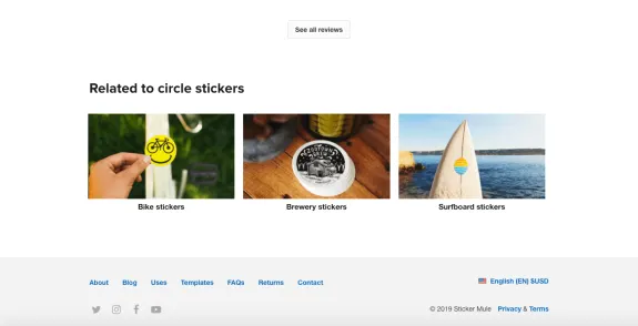 Three circle sticker types: bike, brewery, and surfboard, displayed on different surfaces.