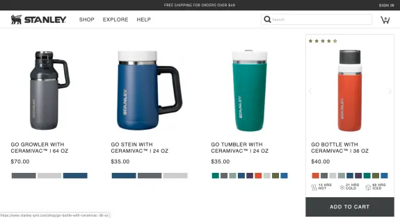 Stanley drinkware collection featuring various Ceramivac products.