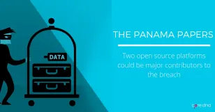 Illustration of Panama Papers data breach concept with masked figure and data cart.