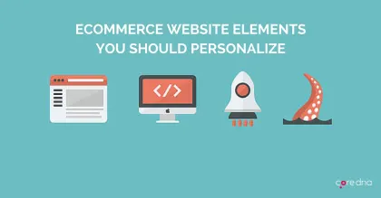 Illustration of ecommerce website elements to personalize with icons on teal background.