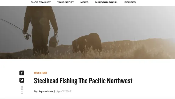 Fisherman with dog at sunset, steelhead fishing in the Pacific Northwest.