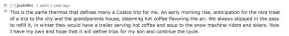 Reddit comment sharing nostalgic memory of a Costco trip with a thermos.