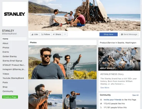 Stanley brand Facebook page with beach scene and group of men.