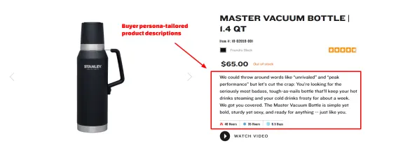 Stanley Master Vacuum Bottle 1.4 QT in black with product details and price.