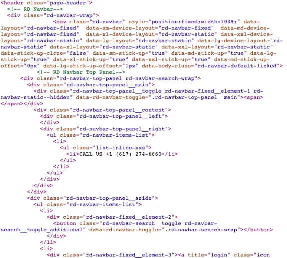 HTML code snippet showing a responsive navbar structure.