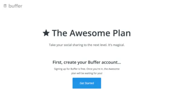 Buffer Awesome Plan signup page with call to action button.
