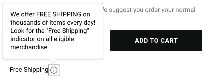 Free shipping info with add to cart button.