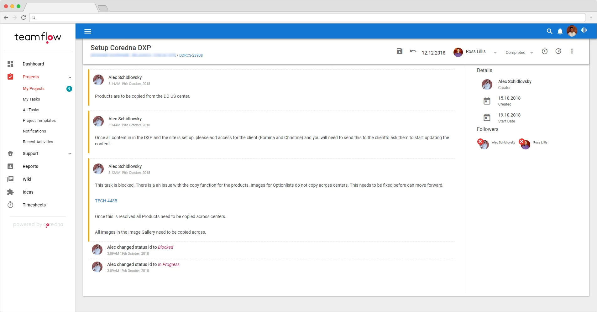 Screenshot of TeamFlow project management dashboard showing tasks and messages.