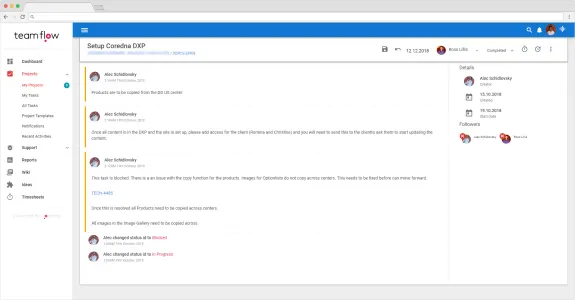 Screenshot of TeamFlow project management dashboard showing tasks and messages.