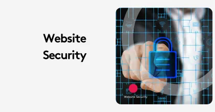 Hand pointing at digital lock icon symbolizing website security.