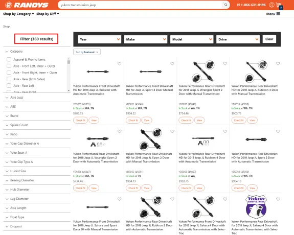 Yukon transmission products search results for Jeep on Randys website.
