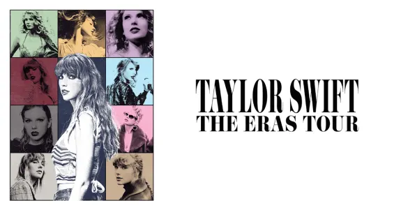 Collage of Taylor Swift images with text 'Taylor Swift The Eras Tour.'