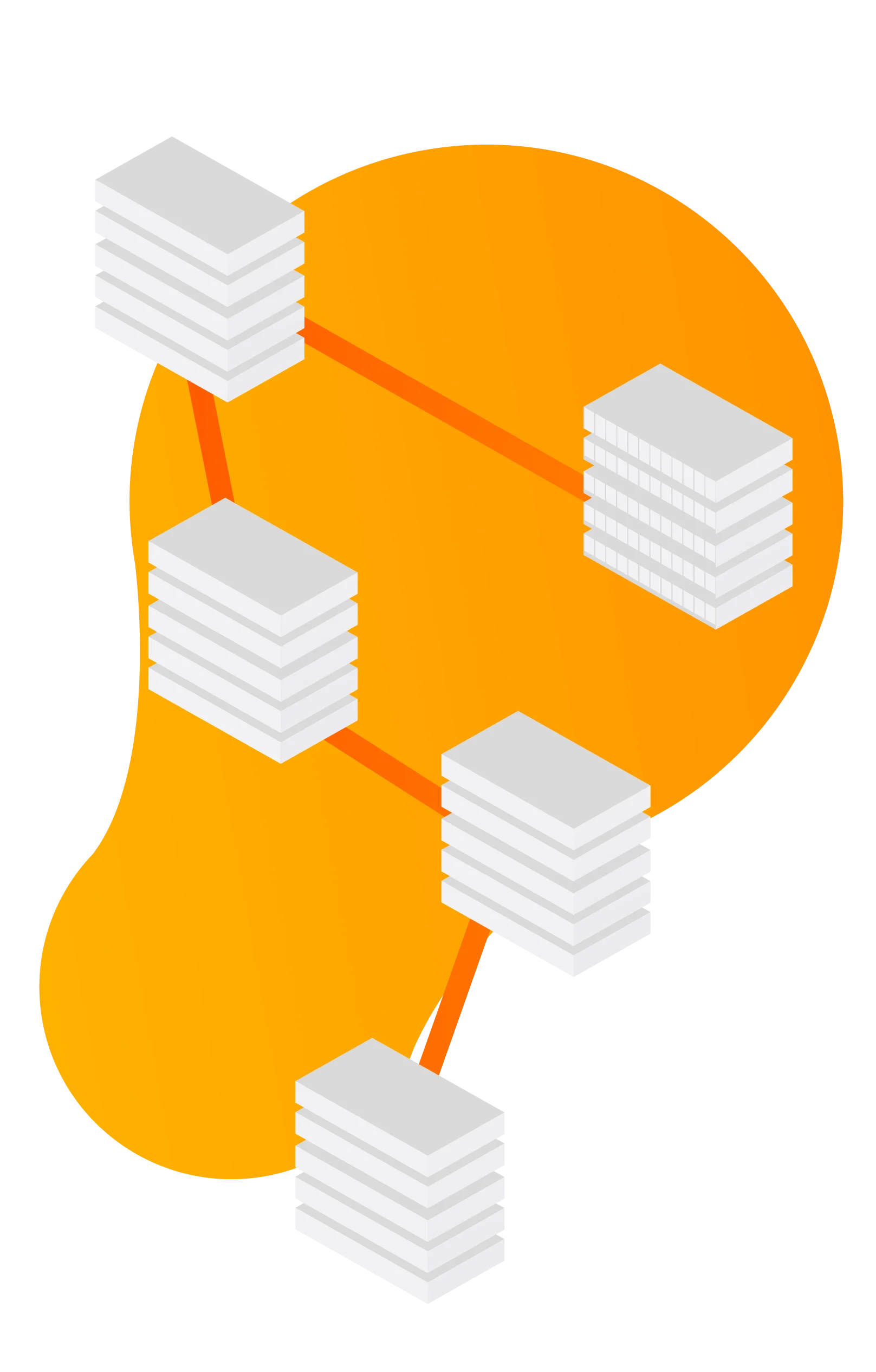 Illustration of a network diagram with data nodes on an orange background.