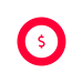 Red dollar sign icon inside a circle on a white background