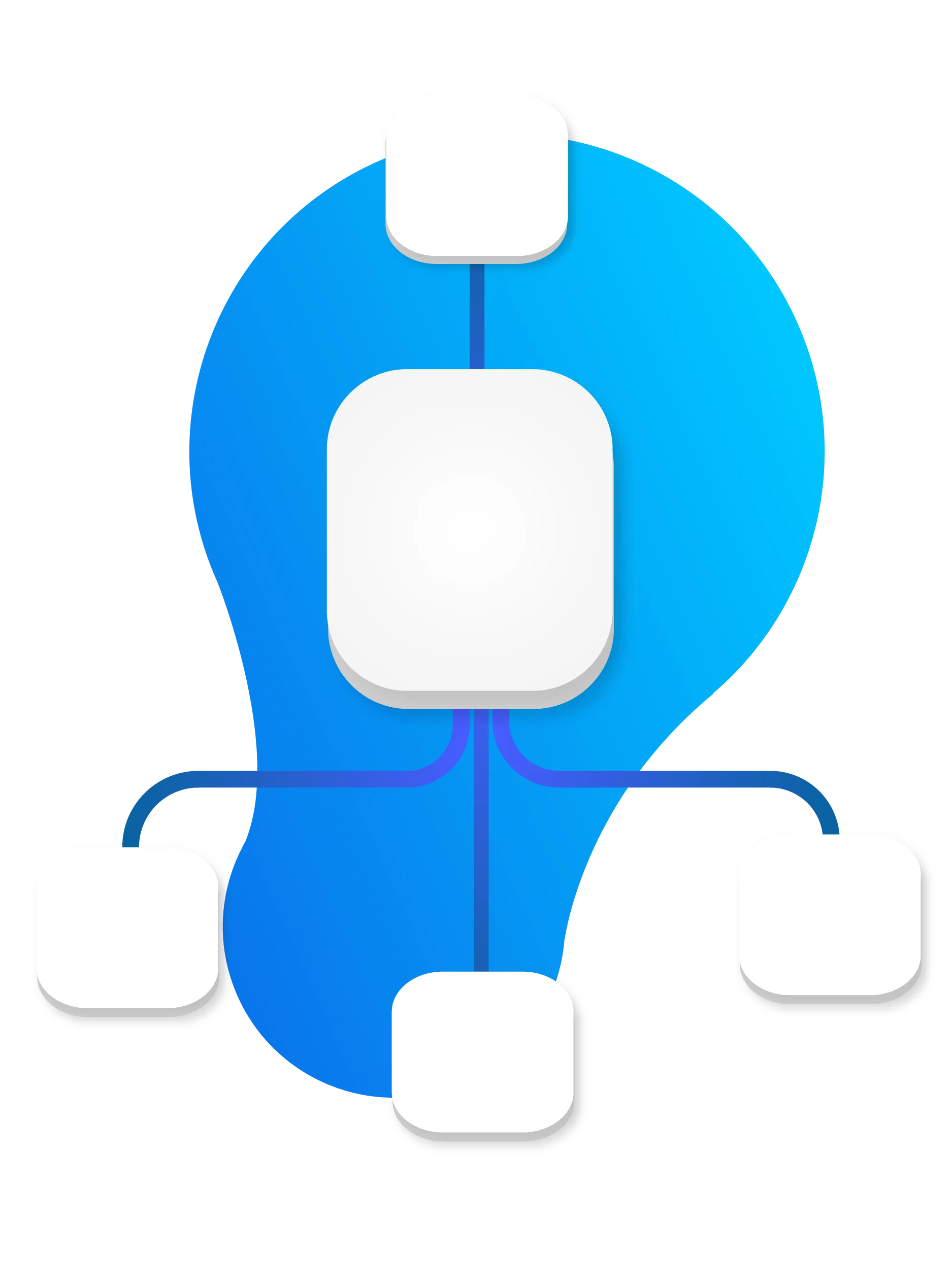 Blue lightbulb-shaped diagram with connected square nodes.
