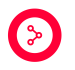 Red circle with network icon in the center on black background