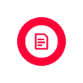 Red document icon with lines inside a circle on white background