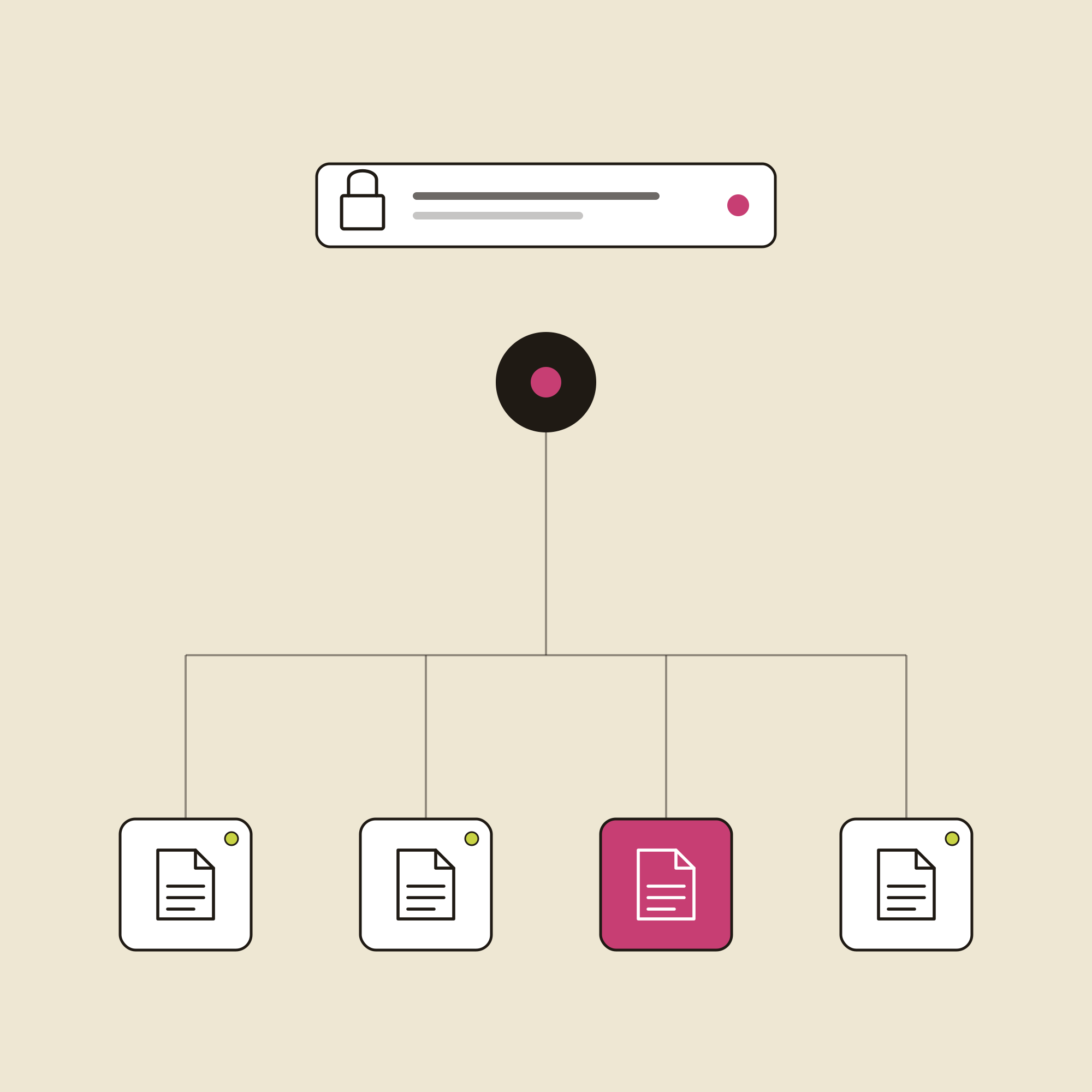 Illustration of a secure file structure with locked access and multiple documents.